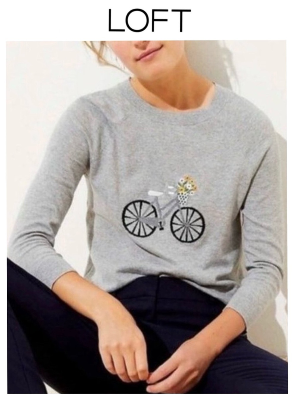 LOFT Grey Bicycle Sweater Lightweight Cotton M